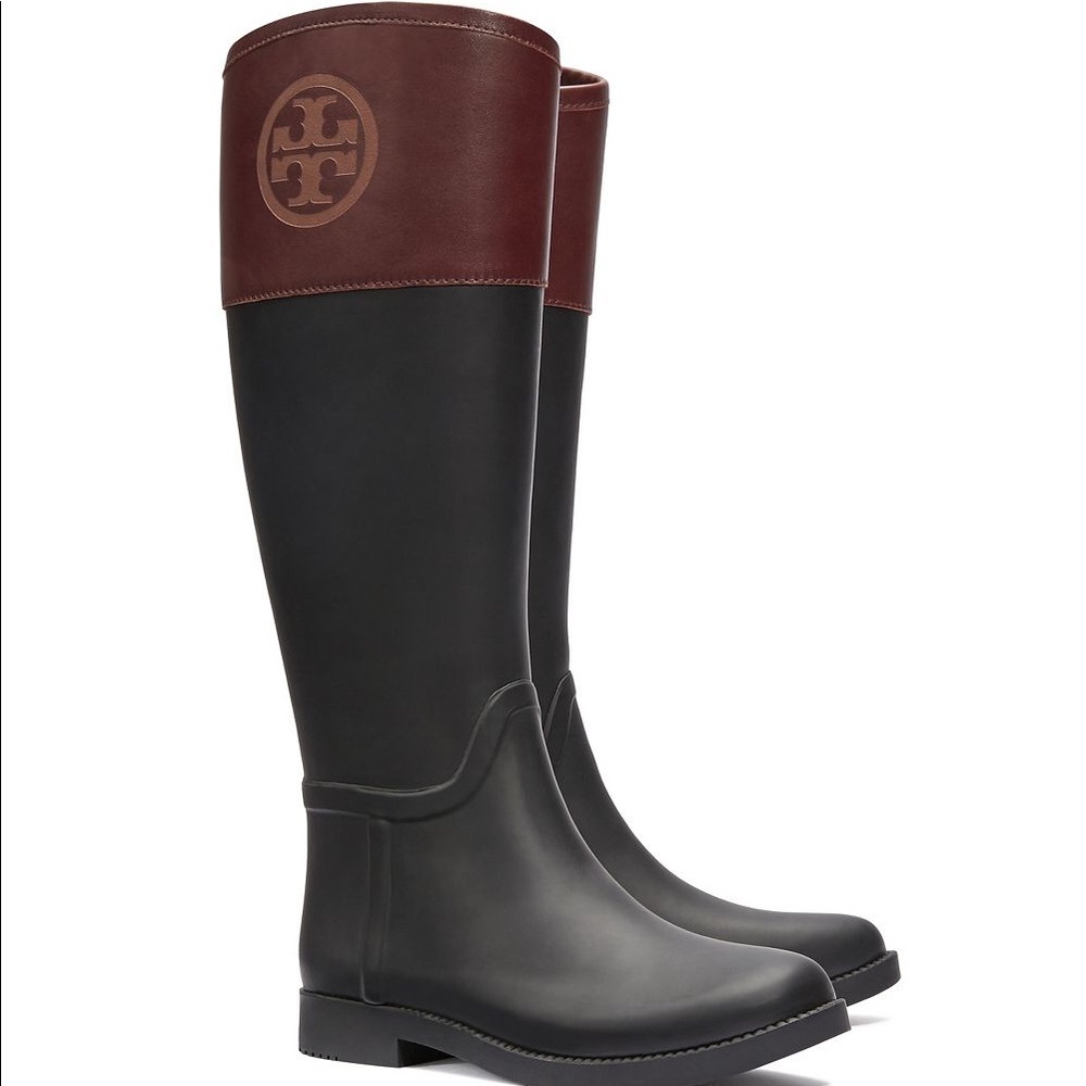 Women’s Tory Burch Black and Brown Rain Boots